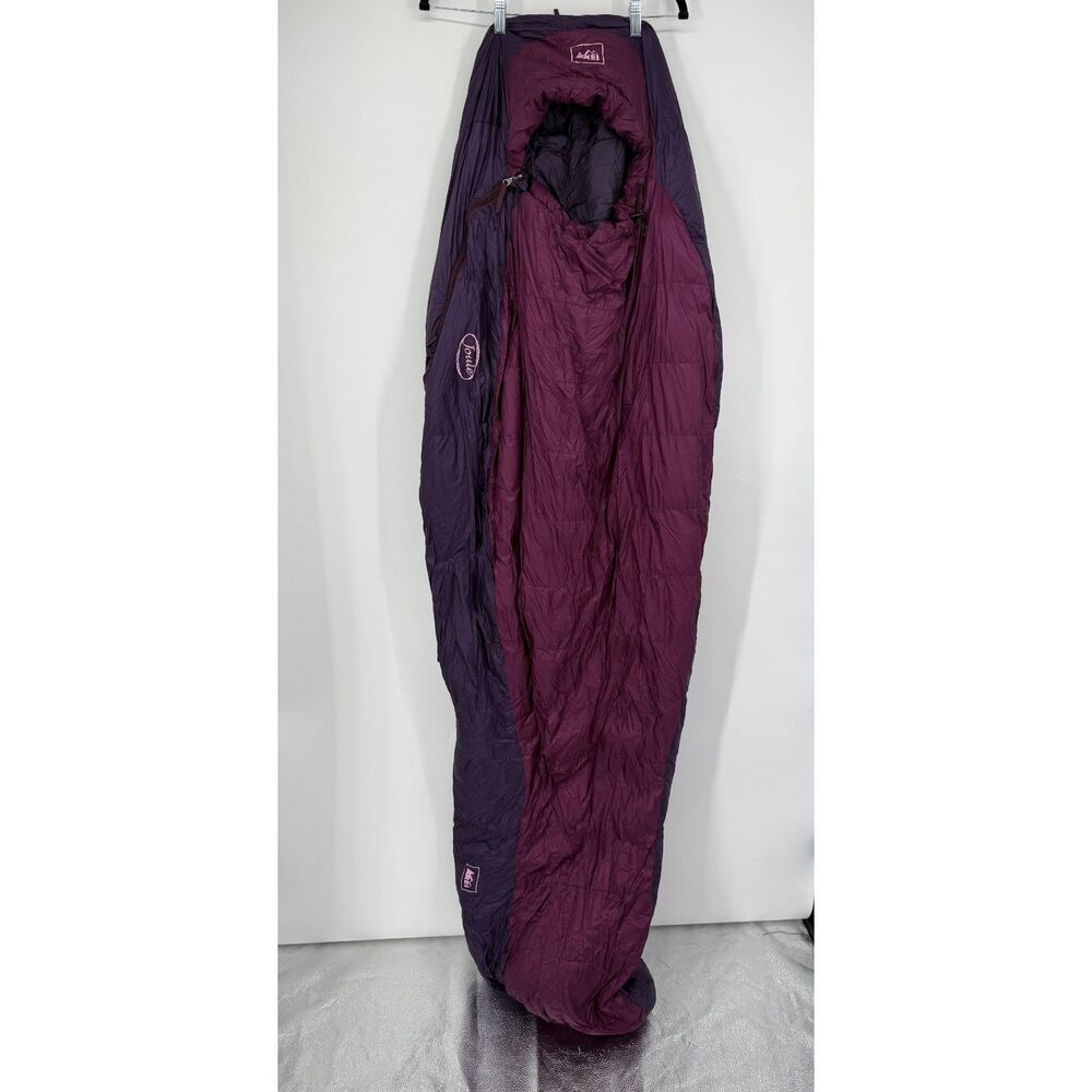 REI Purple Joule Waterproof Goose Down Sleeping Bag Size 74x29 *flawed*